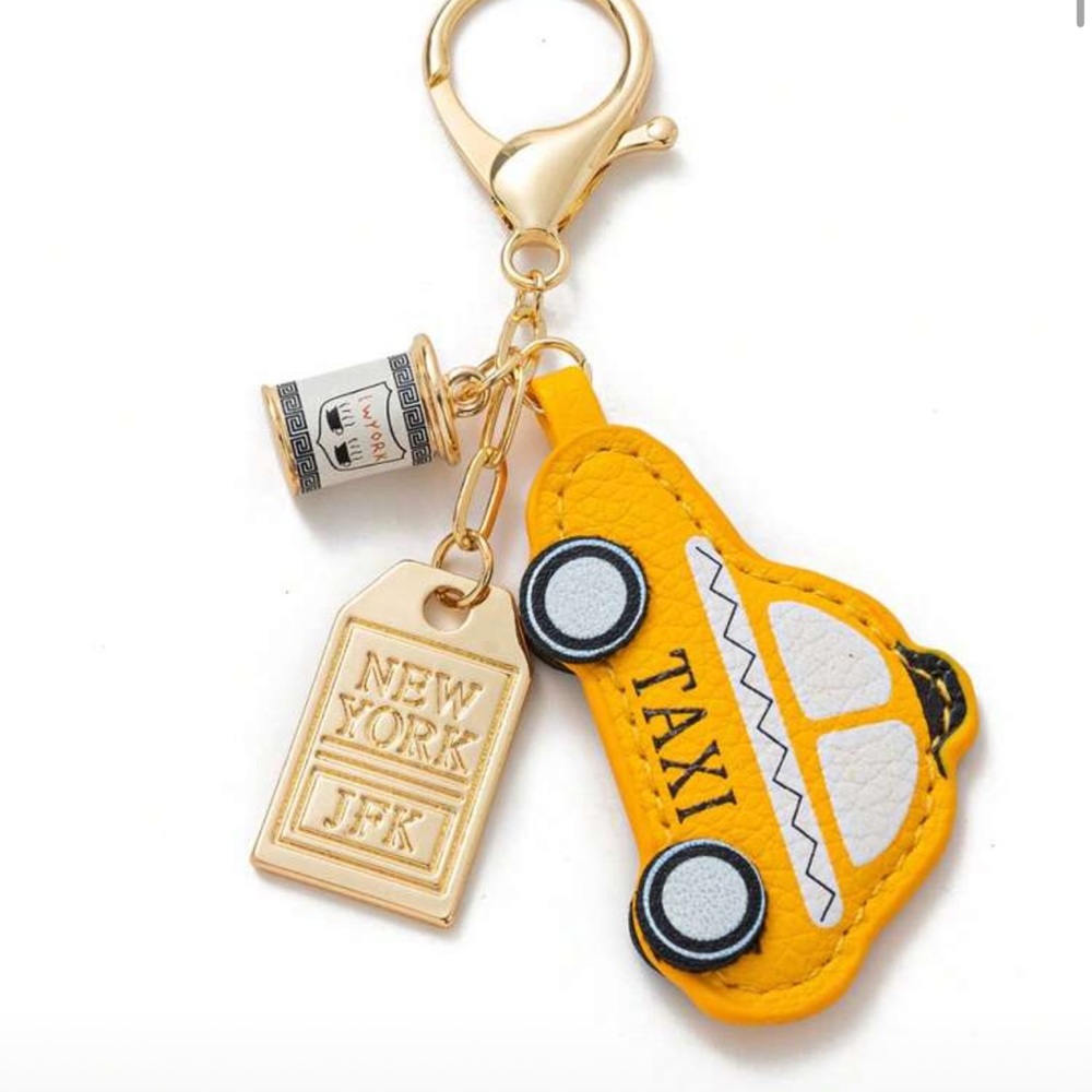 NYC Yellow Taxi Keychain with Gold Accents